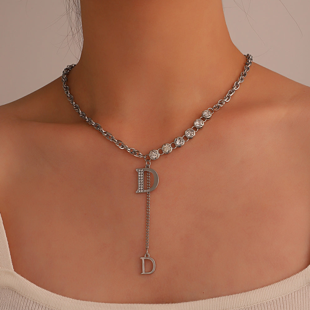 Light Luxury Zircon Double Letter D Necklace Female Niche
