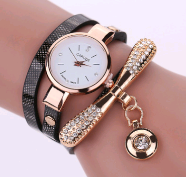 Thin belt fashion ladies watch Casual three-ring winding bracelet watch Women's fashion quartz watch