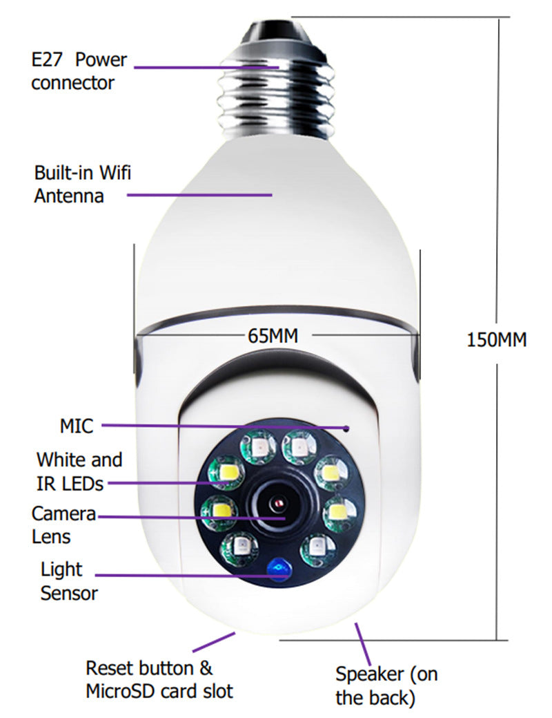 WiFi CAMERA 1080P Bulb 4X Zoom Camera E27 Home 5GWiFi Alarm Monitor