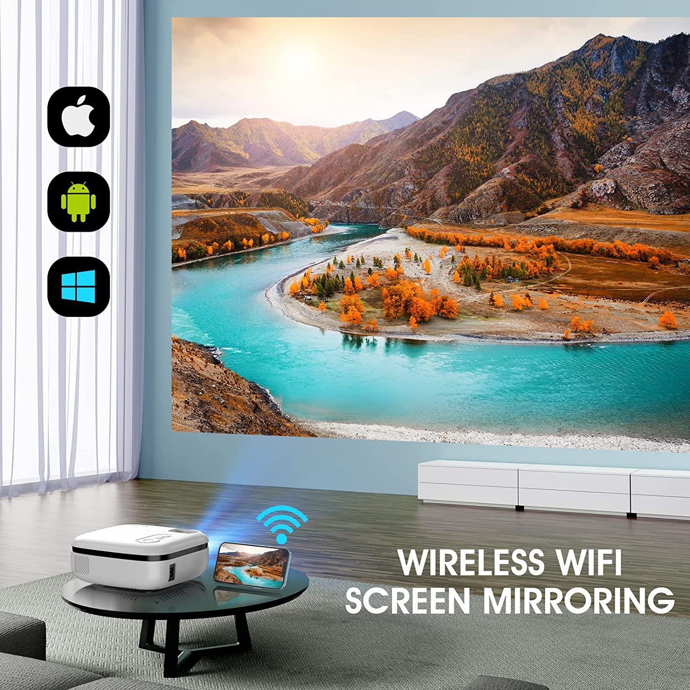 Mini Wife Projector, 1080P Full HD Supported & 240" Display Video Projector, 8500L  Projector Movie Projector Compatible w/Phone/TV Stick/Laptop/PC/PS4